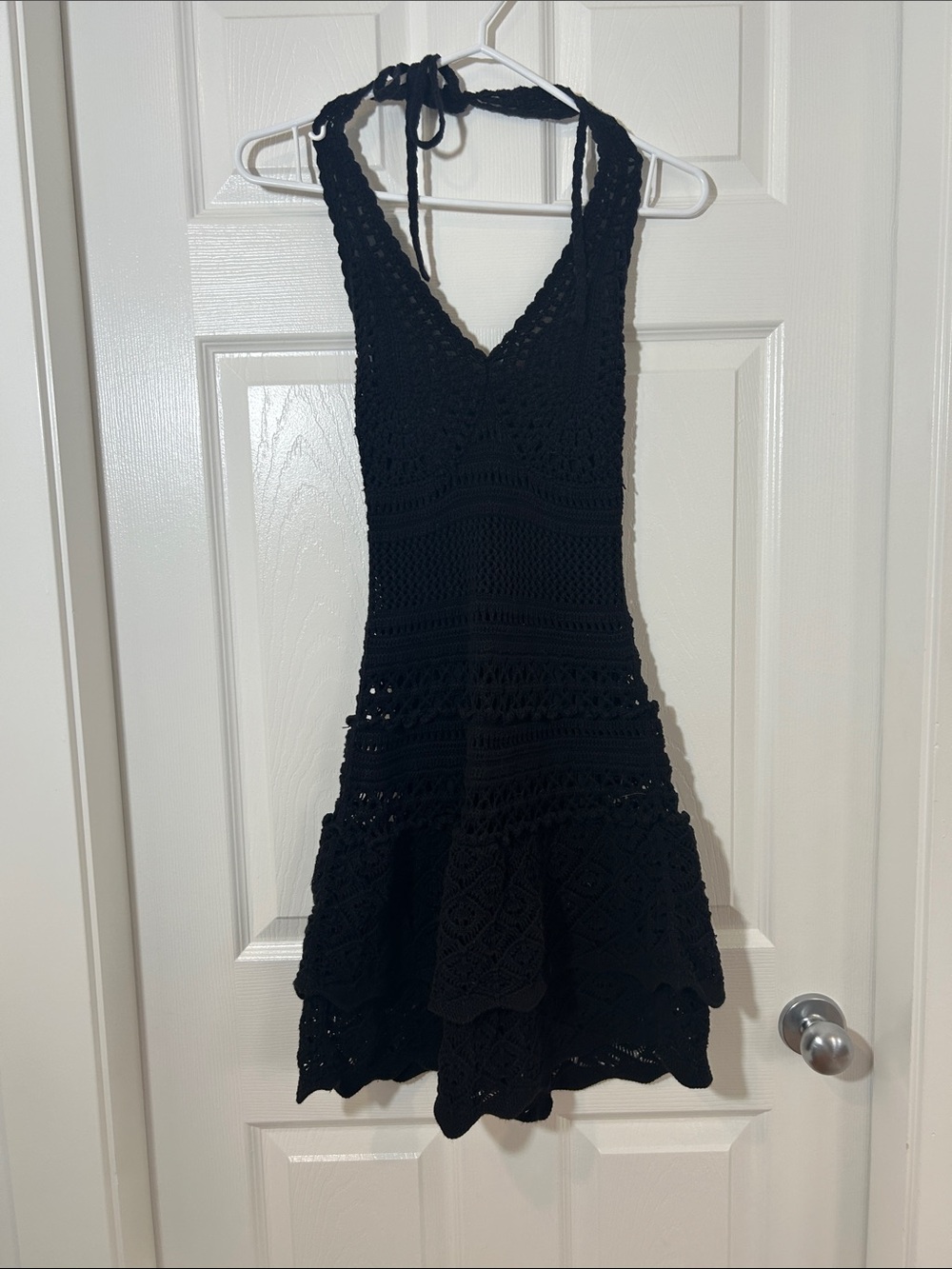 Black Crochet Halter Summer Dress - Women's